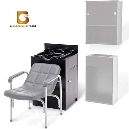 BarberPub Professionelle Rückwärtswaschanlage ohne Stuhl Friseurwaschplatz Waschtisch mit Rückwärtswaschbecken Saloneinrichtung 7134 ( Schwarz)