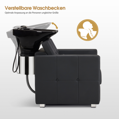 Barberpub Friseurstuhl mit Waschbecken, Friseurwaschbecken aus Keramik Verstellbar, Rückwärtswaschsessel Friseurwaschsessel für SPA Salon, Friseur Waschplatz 8010 (Schwarz/PVC)