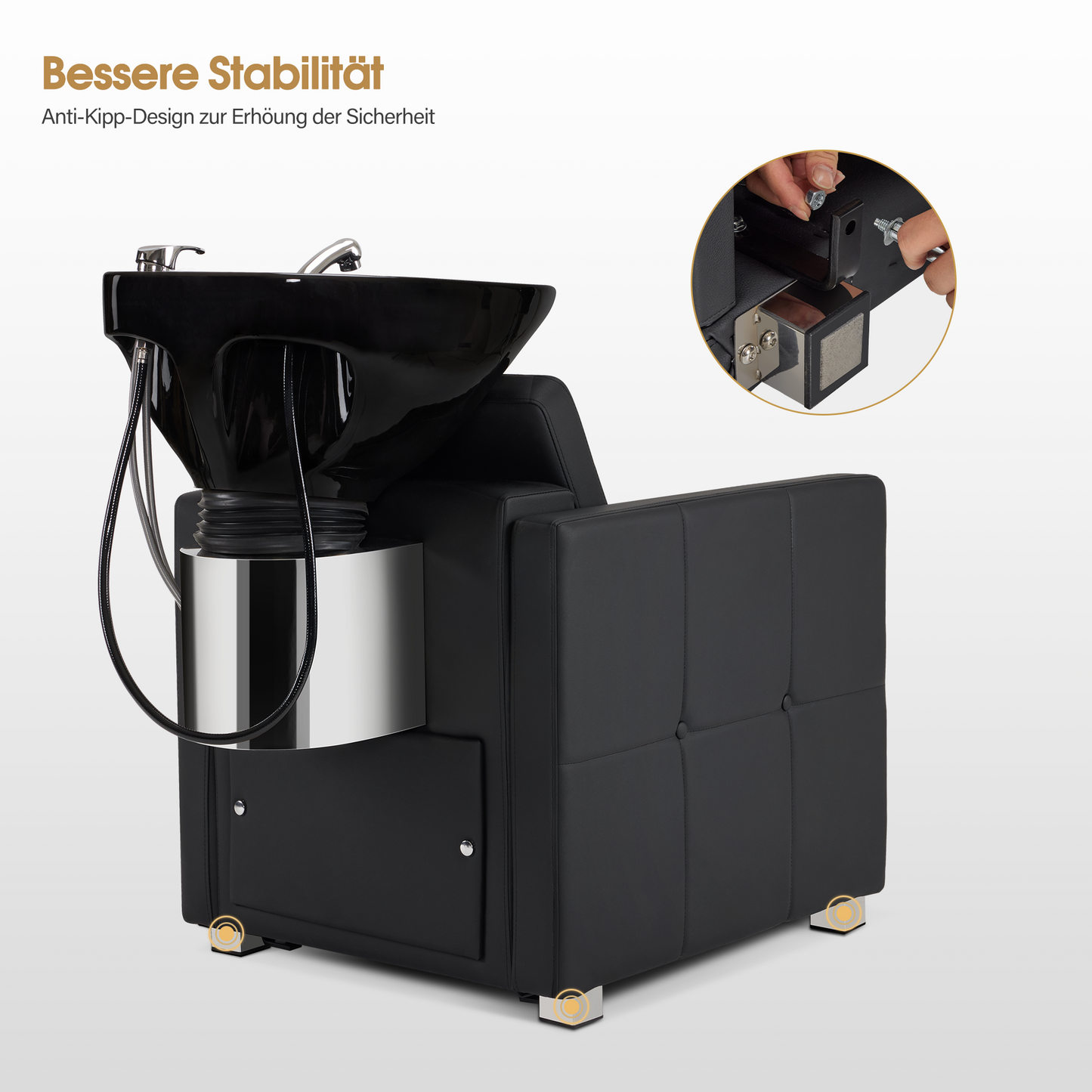 Barberpub Friseurstuhl mit Waschbecken, Friseurwaschbecken aus Keramik Verstellbar, Rückwärtswaschsessel Friseurwaschsessel für SPA Salon, Friseur Waschplatz 8010 (Schwarz/PVC)