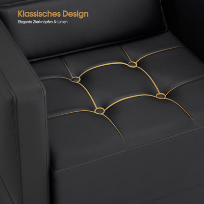Barberpub Friseurstuhl mit Waschbecken, Friseurwaschbecken aus Keramik Verstellbar, Rückwärtswaschsessel Friseurwaschsessel für SPA Salon, Friseur Waschplatz 8010 (Schwarz/PVC)