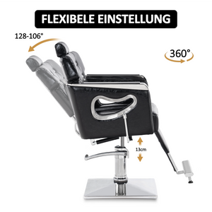 Barberpub Friseurstuhl mit Kopfstütze, Barber Stuhl mit Hydraulikpumpe, Friseursessel Höhenverstellbar für Herren Damen, Bedienungsstuhl 360°Drehbar & Kippbar, Friseureinrichtung Retro Vintage, Kunstleder, 8132(Schwarz)