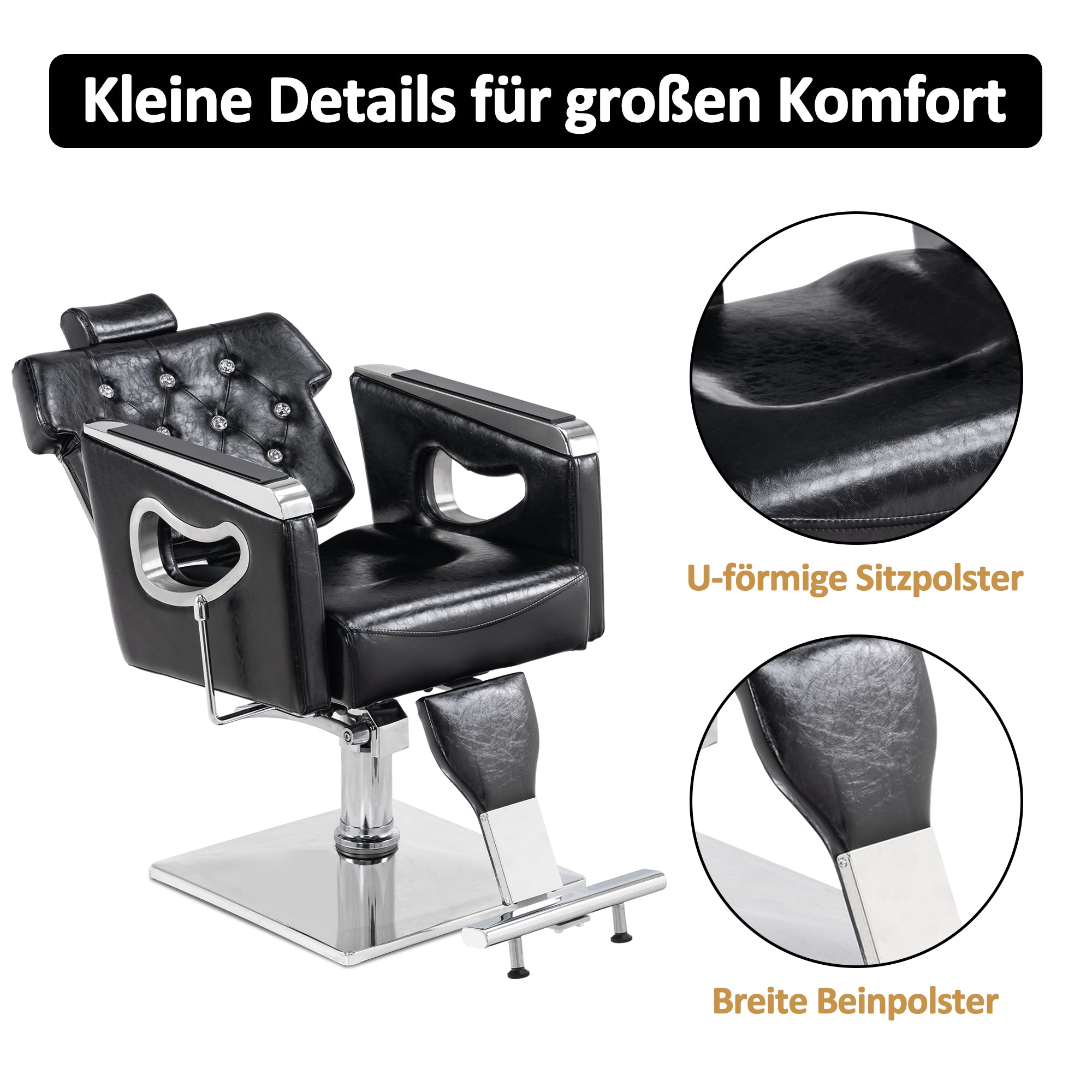 Barberpub Friseurstuhl mit Kopfstütze, Barber Stuhl mit Hydraulikpumpe, Friseursessel Höhenverstellbar für Herren Damen, Bedienungsstuhl 360°Drehbar & Kippbar, Friseureinrichtung Retro Vintage, Kunstleder, 8132(Schwarz)