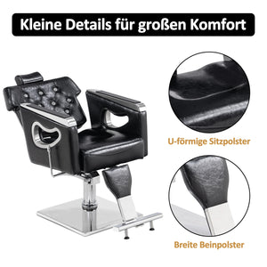 Barberpub Friseurstuhl mit Kopfstütze, Barber Stuhl mit Hydraulikpumpe, Friseursessel Höhenverstellbar für Herren Damen, Bedienungsstuhl 360°Drehbar & Kippbar, Friseureinrichtung Retro Vintage, Kunstleder, 8132(Schwarz)