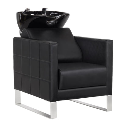 BarberPub Friseurstuhl mit Waschbecken & Edelstahlbasis, Friseurwaschbecken aus Keramik Verstellbar, Friseurwaschsessel für SPA Salon Friseur Waschplatz 8611