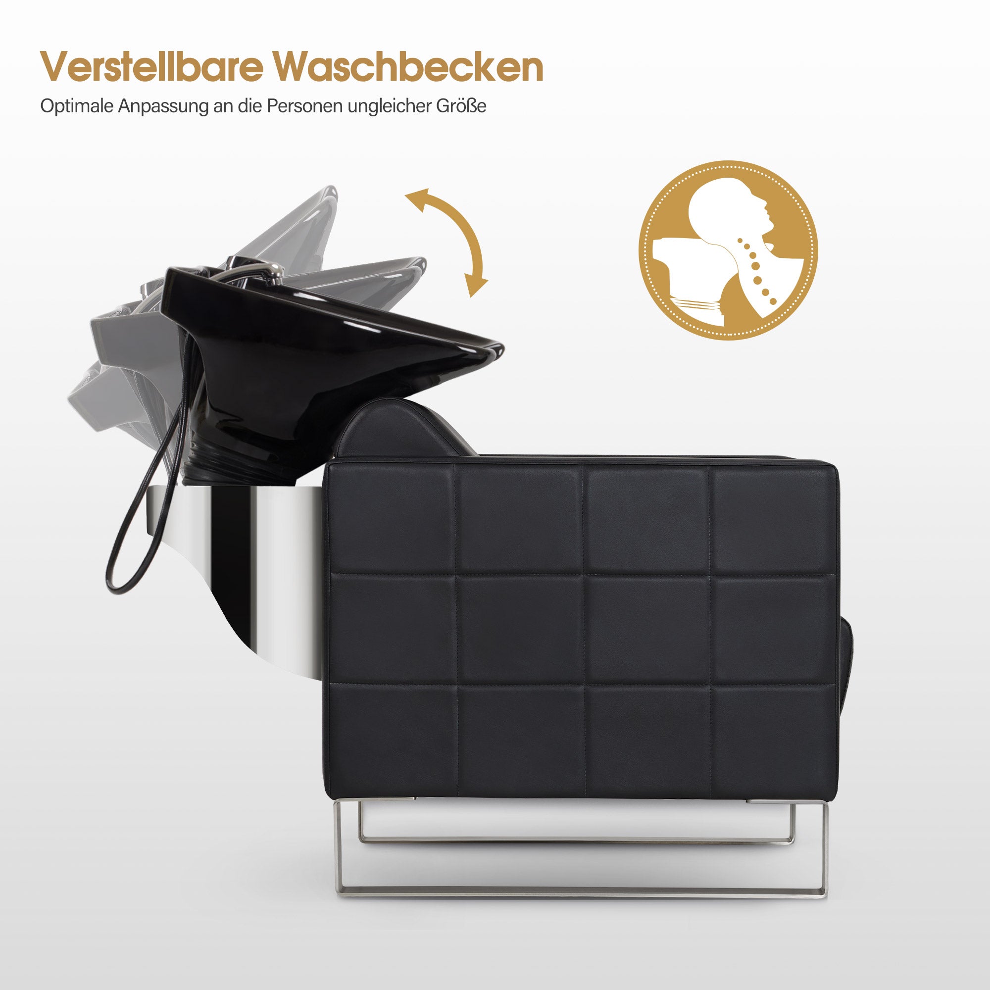 BarberPub Friseurstuhl mit Waschbecken & Edelstahlbasis, Friseurwaschbecken aus Keramik Verstellbar, Friseurwaschsessel für SPA Salon Friseur Waschplatz 8611