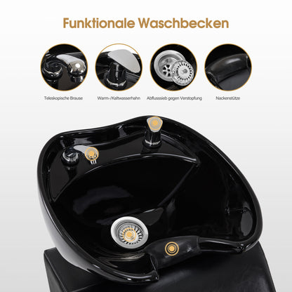 BarberPub Friseurstuhl mit Waschbecken & Edelstahlbasis, Friseurwaschbecken aus Keramik Verstellbar, Friseurwaschsessel für SPA Salon Friseur Waschplatz 8611