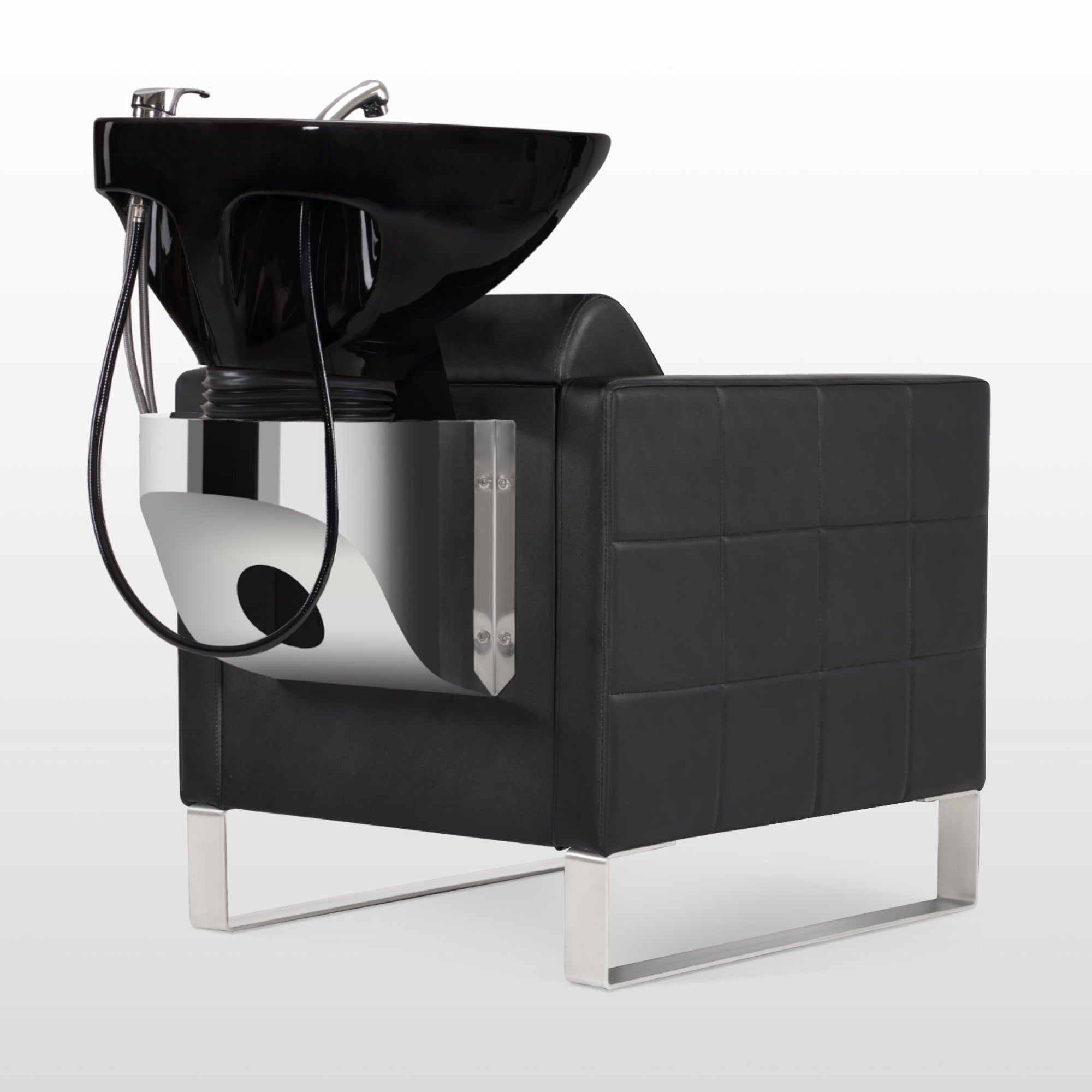 BarberPub Friseurstuhl mit Waschbecken & Edelstahlbasis, Friseurwaschbecken aus Keramik Verstellbar, Friseurwaschsessel für SPA Salon Friseur Waschplatz 8611