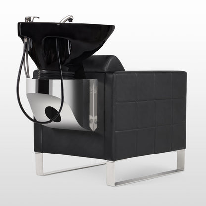 BarberPub Friseurstuhl mit Waschbecken & Edelstahlbasis, Friseurwaschbecken aus Keramik Verstellbar, Friseurwaschsessel für SPA Salon Friseur Waschplatz 8611