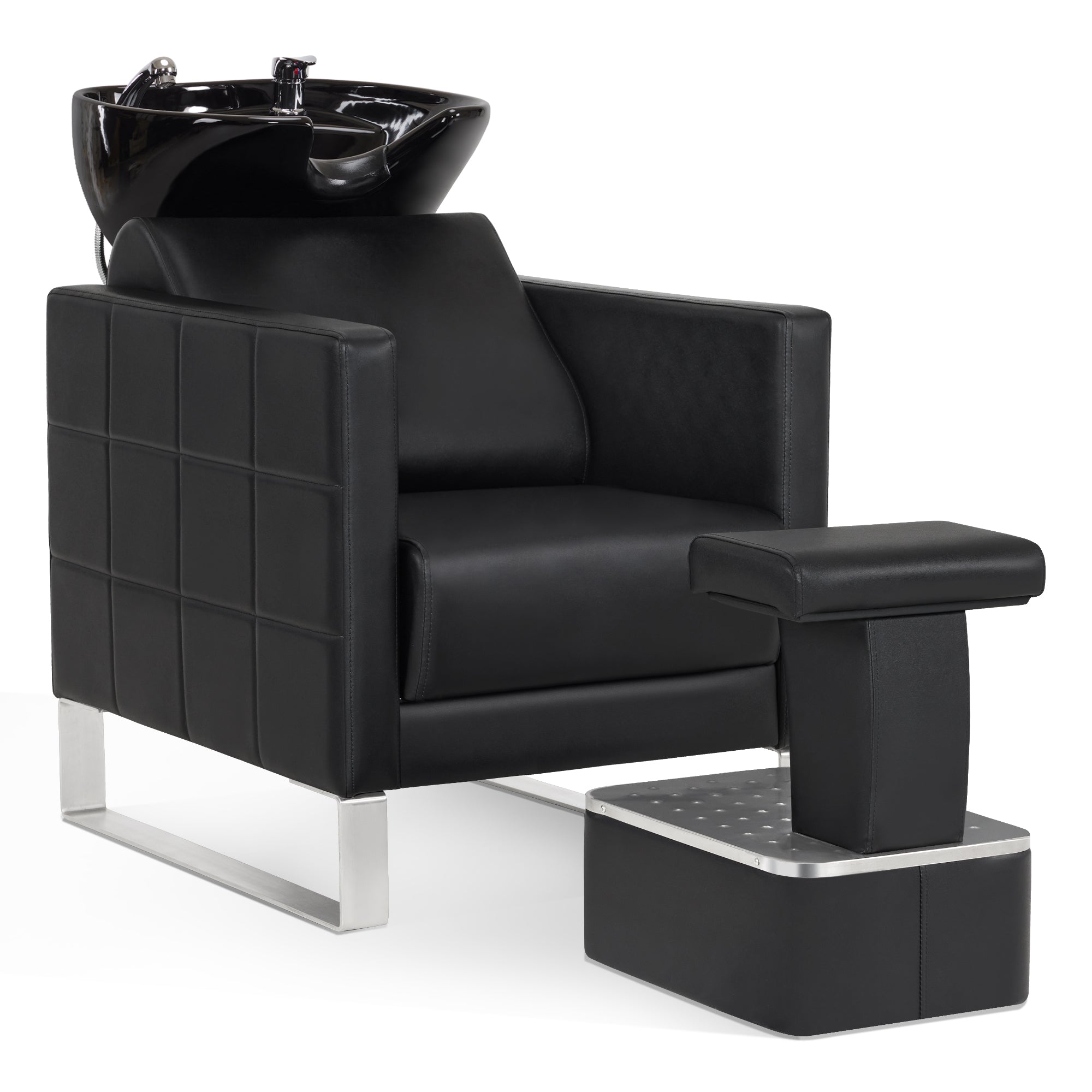 BarberPub Friseurstuhl mit Waschbecken & Edelstahlbasis, Friseurwaschbecken aus Keramik Verstellbar, Friseurwaschsessel für SPA Salon Friseur Waschplatz 8611
