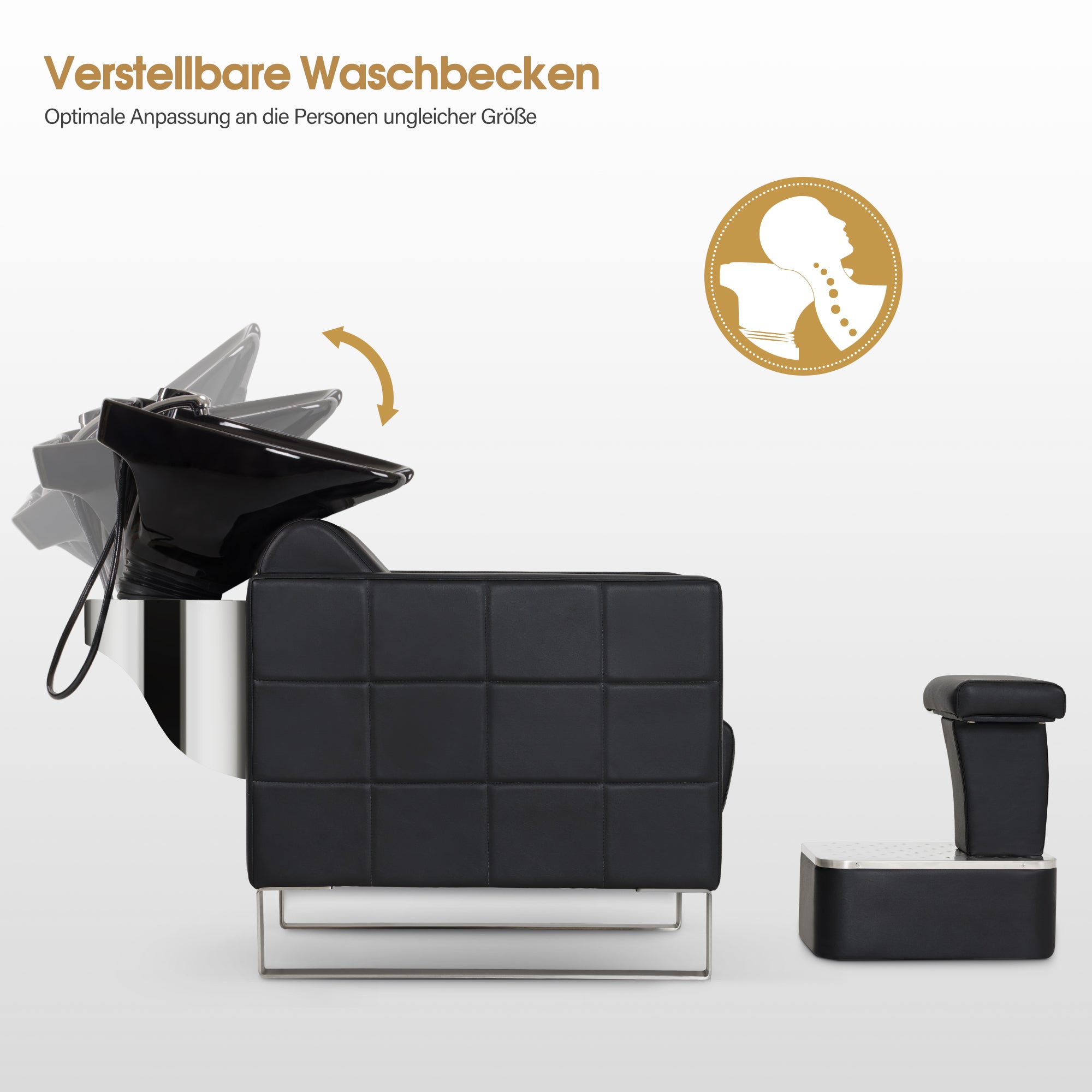 BarberPub Friseurstuhl mit Waschbecken & Edelstahlbasis, Friseurwaschbecken aus Keramik Verstellbar, Friseurwaschsessel für SPA Salon Friseur Waschplatz 8611