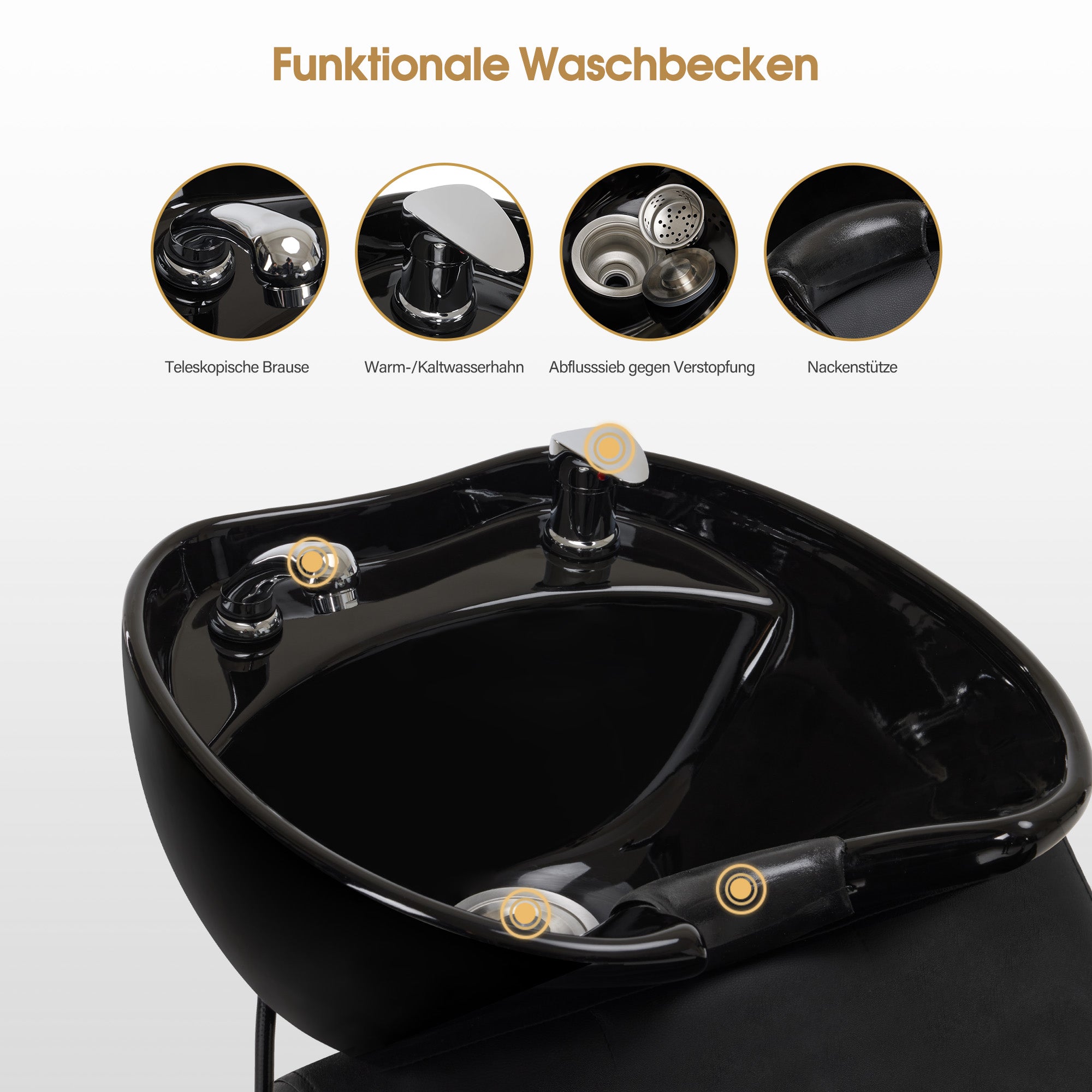 BarberPub Friseurstuhl mit Waschbecken & Edelstahlbasis, Friseurwaschbecken aus Keramik Verstellbar, Friseurwaschsessel für SPA Salon Friseur Waschplatz 8611