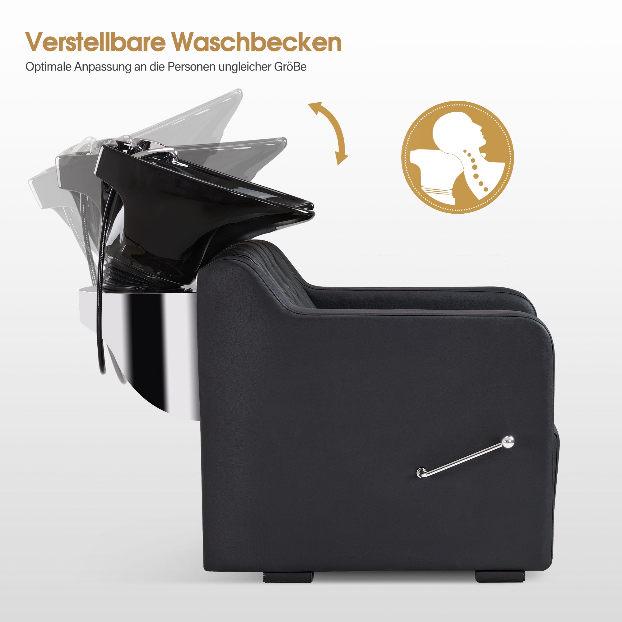BarberPub Friseurstuhl mit Waschbecken, Klappbare Beinstütze, Friseurwaschbecken aus Keramik Verstellbar, Friseurwaschsessel für SPA Salon, Friseur Waschplatz 8620 (Schwarz/Kunstleder)
