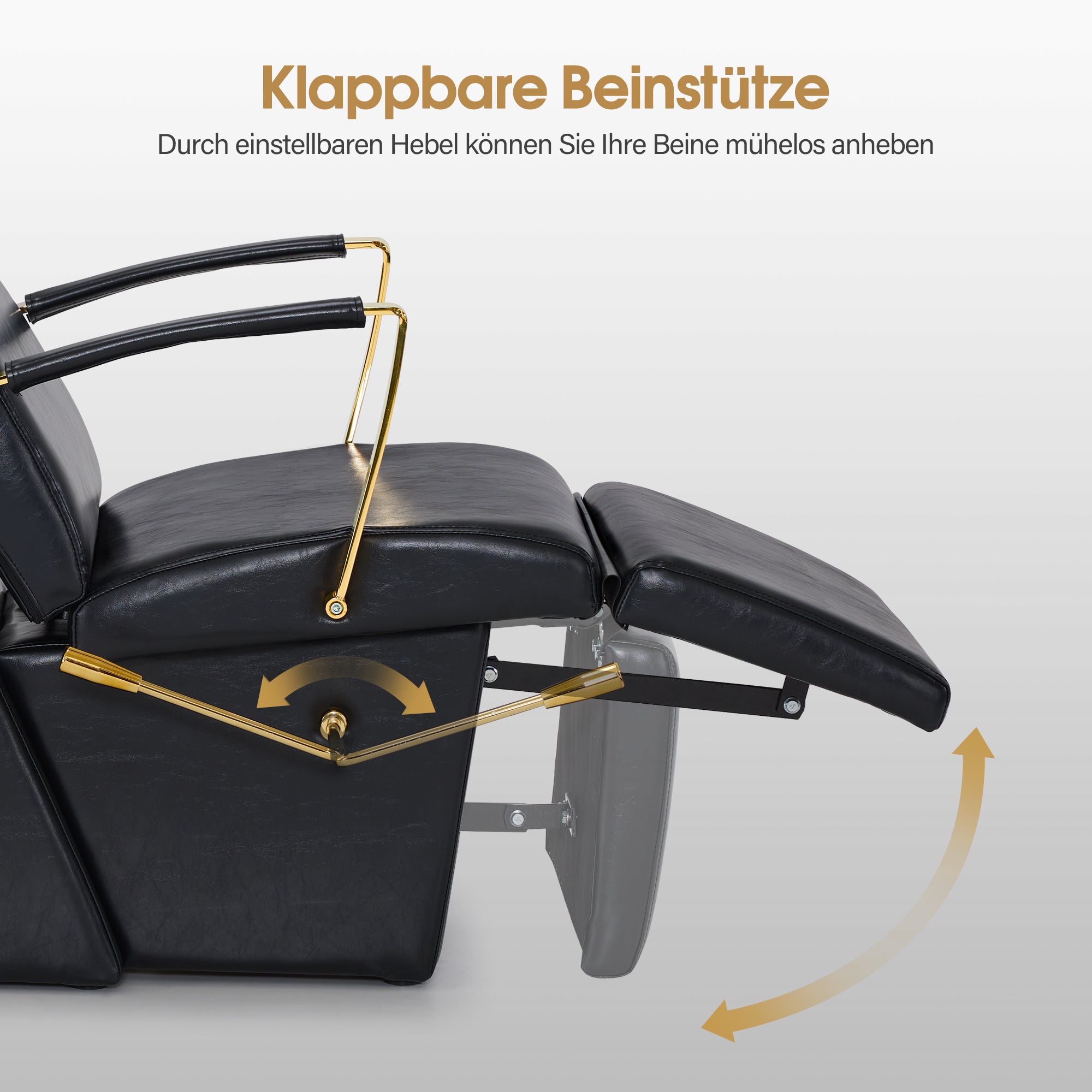 BarberPub Friseurstuhl mit Waschbecken, Klappbare Beinstütze, Friseurwaschbecken aus Keramik Verstellbar, Friseurwaschsessel für SPA Salon, Friseur Waschplatz 8670 (Schwarz-Gold/Kunstleder)