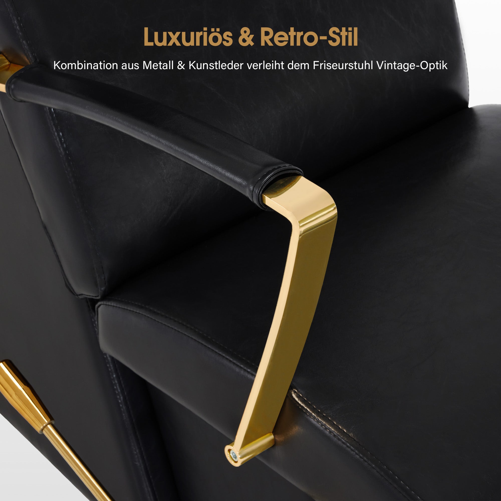 BarberPub Friseurstuhl mit Waschbecken, Klappbare Beinstütze, Friseurwaschbecken aus Keramik Verstellbar, Friseurwaschsessel für SPA Salon, Friseur Waschplatz 8670 (Schwarz-Gold/Kunstleder)