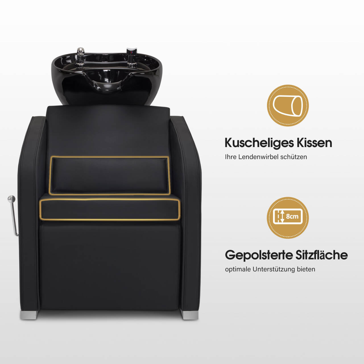 BarberPub Friseurstuhl mit Waschbecken, Klappbare Beinstütze, Friseur Waschbecken aus Keramik Verstellbar, Friseurwaschsessel für SPA Salon, Friseur Waschplatz 8679 (Schwarz/Kunstleder)