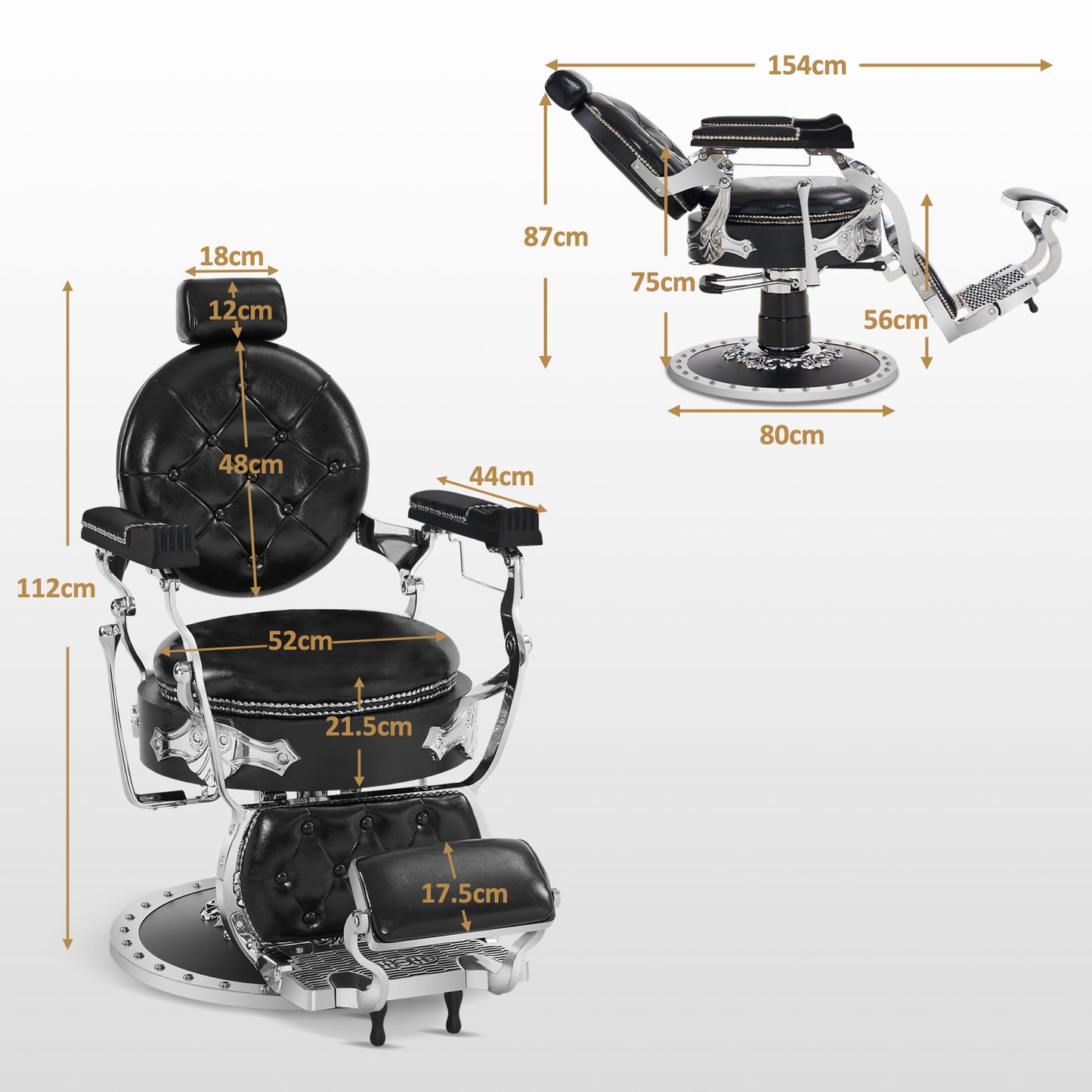 Barberpub Friseurstuhl mit Kopfstütze Kippbar, Barber Stuhl Retro Vintage, 360° Drehbar & Höhenverstellbar, Friseureinrichtung Hydraulisch, Kunstleder, 8688