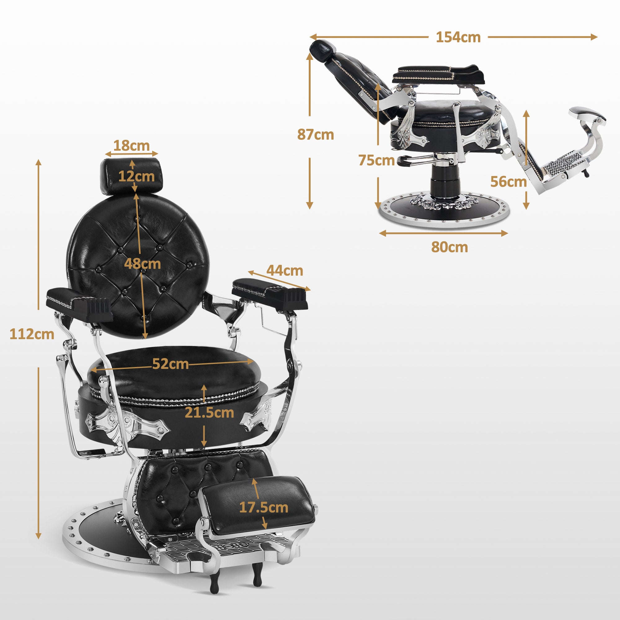 Barberpub Friseurstuhl mit Kopfstütze Kippbar, Barber Stuhl Retro Vintage, 360° Drehbar & Höhenverstellbar, Friseureinrichtung Hydraulisch, Kunstleder, 8688