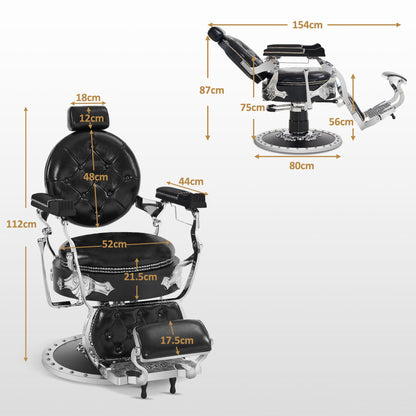 Barberpub Friseurstuhl mit Kopfstütze Kippbar, Barber Stuhl Retro Vintage, 360° Drehbar & Höhenverstellbar, Friseureinrichtung Hydraulisch, Kunstleder, 8688