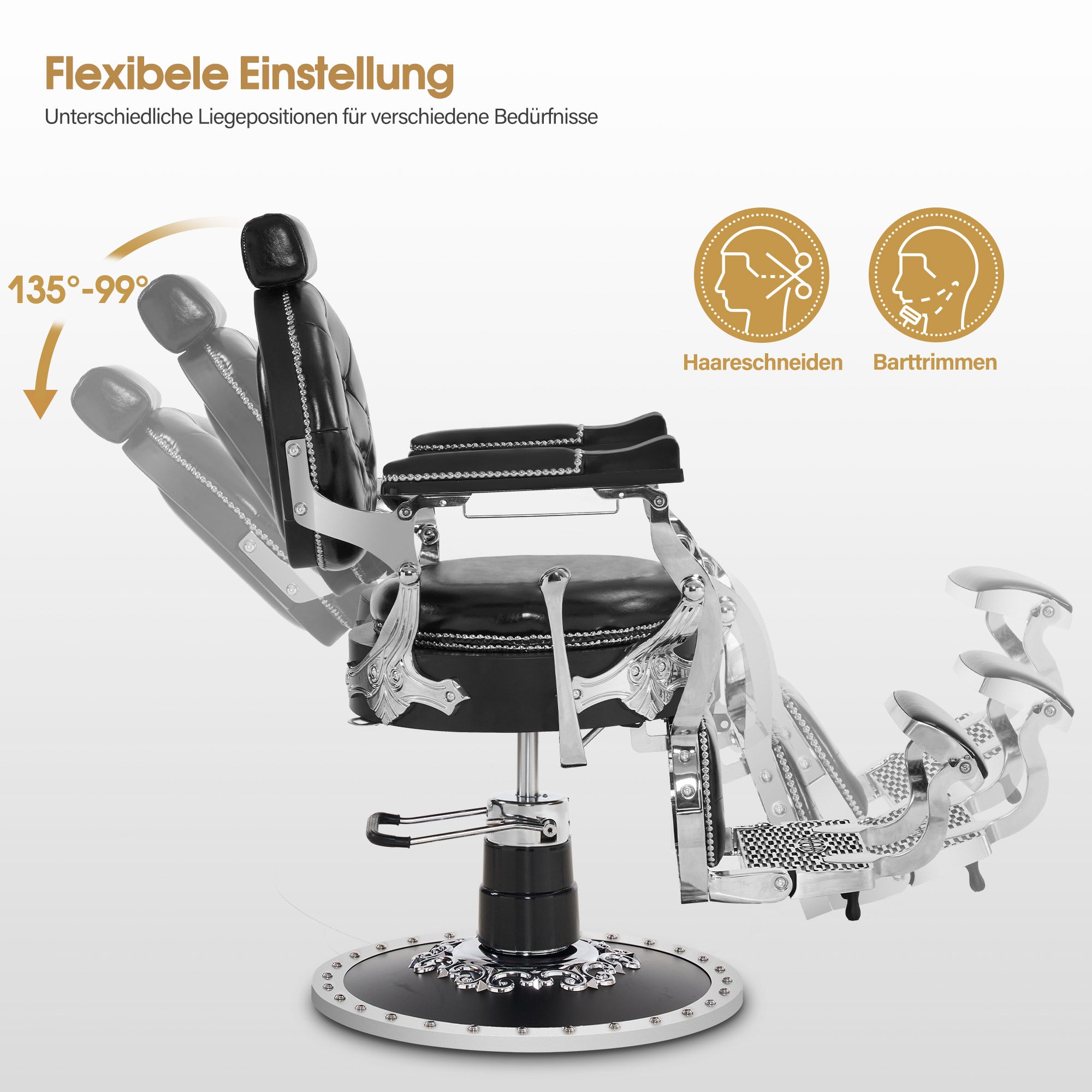 Barberpub Friseurstuhl mit Kopfstütze Kippbar, Barber Stuhl Retro Vintage, 360° Drehbar & Höhenverstellbar, Friseureinrichtung Hydraulisch, Kunstleder, 8688