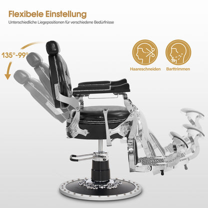 Barberpub Friseurstuhl mit Kopfstütze Kippbar, Barber Stuhl Retro Vintage, 360° Drehbar & Höhenverstellbar, Friseureinrichtung Hydraulisch, Kunstleder, 8688
