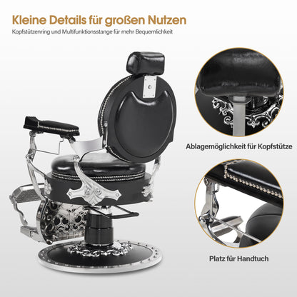 Barberpub Friseurstuhl mit Kopfstütze Kippbar, Barber Stuhl Retro Vintage, 360° Drehbar & Höhenverstellbar, Friseureinrichtung Hydraulisch, Kunstleder, 8688