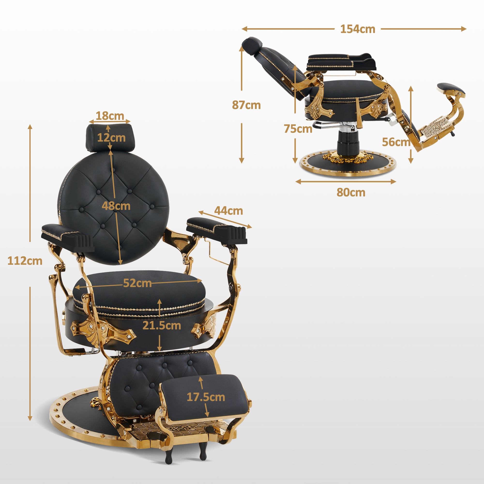 Barberpub Friseurstuhl mit Kopfstütze Kippbar, Barber Stuhl Retro Vintage, 360° Drehbar & Höhenverstellbar, Friseureinrichtung Hydraulisch, Kunstleder, 8688