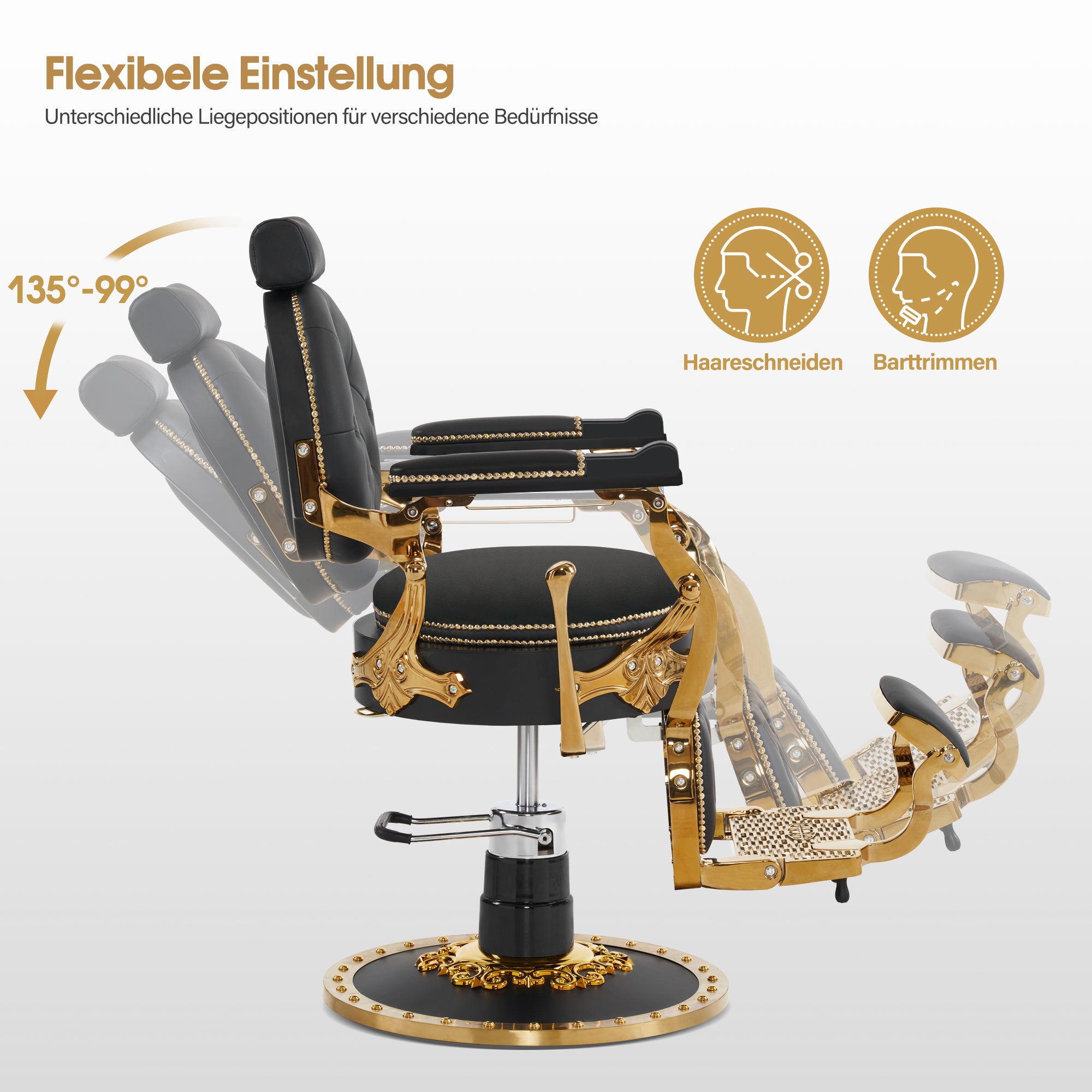 Barberpub Friseurstuhl mit Kopfstütze Kippbar, Barber Stuhl Retro Vintage, 360° Drehbar & Höhenverstellbar, Friseureinrichtung Hydraulisch, Kunstleder, 8688