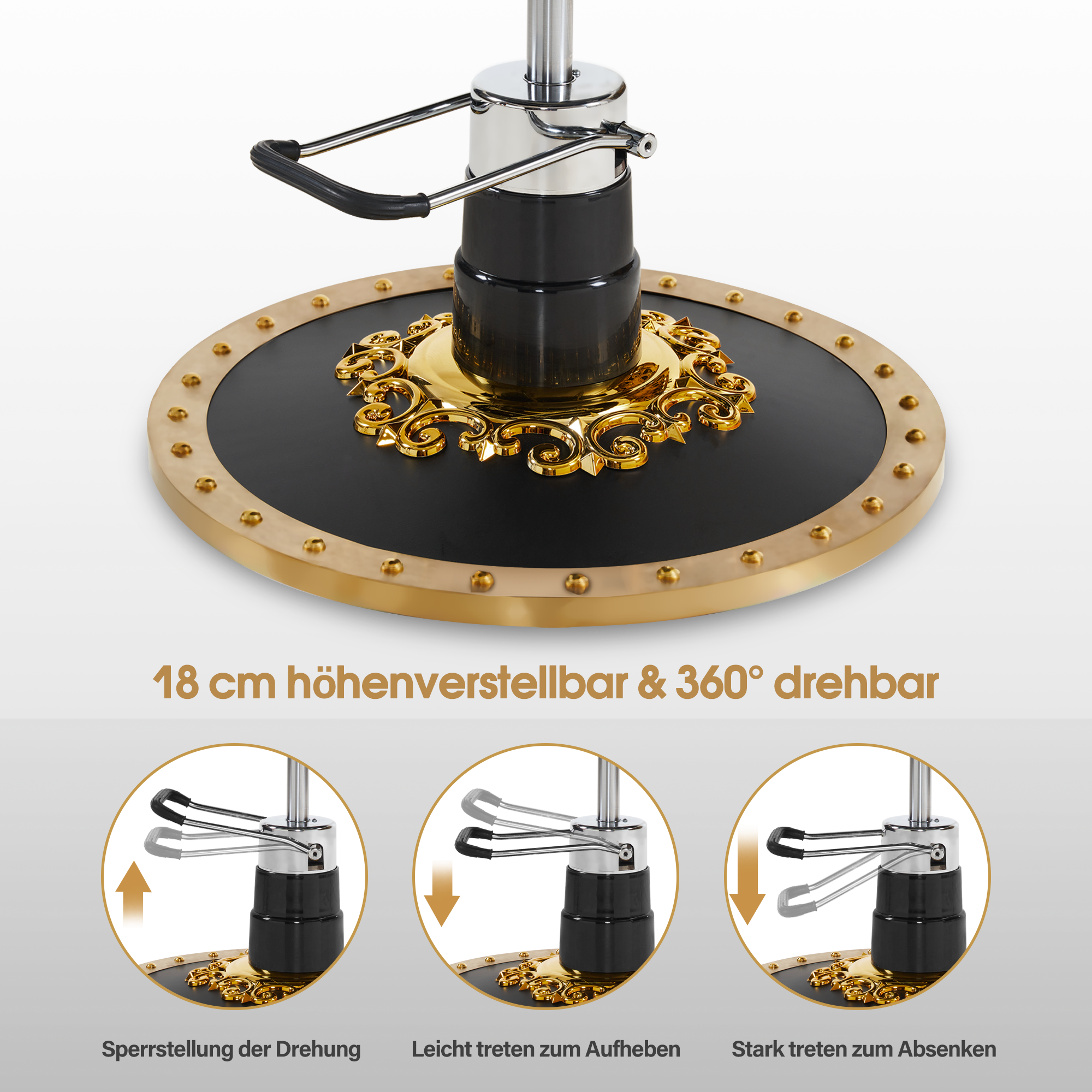 Barberpub Friseurstuhl mit Kopfstütze Kippbar, Barber Stuhl Retro Vintage, 360° Drehbar & Höhenverstellbar, Friseureinrichtung Hydraulisch, Kunstleder, 8688