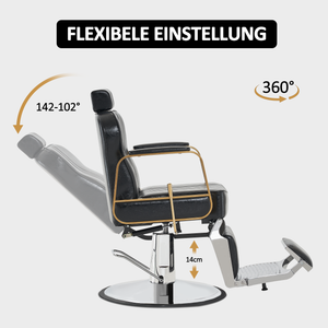 Barberpub Friseurstuhl Kippbar, Friseursessel mit Kopfstütze, 360° Drehbar & Höhenverstellbar, Friseureinrichtung Retro mit Hydraulikpumpe, Kunstleder, 9238(Schwarz)