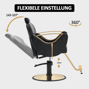 Barberpub Friseurstuhl mit Kopfstütze, Friseursessel Höhenverstellbar & 360°Drehbar, Friseureinrichtung Kippbar, Bedienungsstuhl Hydraulisch Kunstleder, 9578 (Gold-Schwarz)