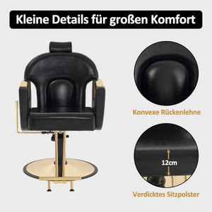 Barberpub Friseurstuhl mit Kopfstütze, Friseursessel Höhenverstellbar & 360°Drehbar, Friseureinrichtung Kippbar, Bedienungsstuhl Hydraulisch Kunstleder, 9578 (Gold-Schwarz)