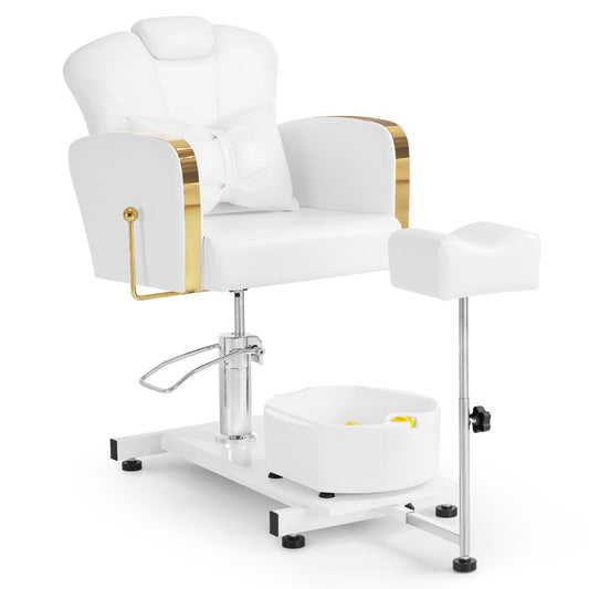 BarberPub Pediküre Stuhl mit Fußbadewanne & Pediküre mit Fußbadewanne, Friseurstuhl Höhenverstellbar & Kippbar, Fußpflegestuhl für Nagelstudio Retro F0371 (Gold-Weiß)