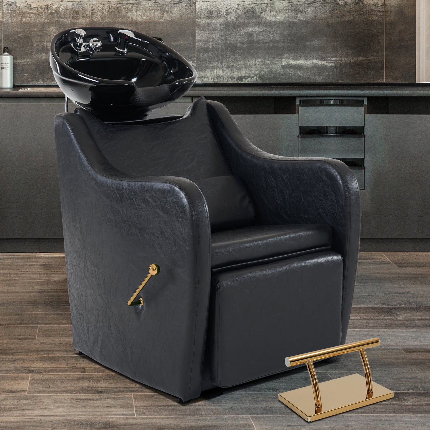 Barberpub Edelstahl Fußstütze Professional Friseurfußstütze, mobile Fuß Pedal Fußauflage, foot rest Fußablage Friseurstuhl Salonausstattung, FT001, (Silber/Gold)