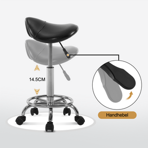 Barberpub Rollhocker Sattelhocker Höhenverstellbar, Bürohocker mit Rollen, Hocker für Arbeitszimmer Office Salon, Ergonomischer Bürostuhl, H110(Schwarz)