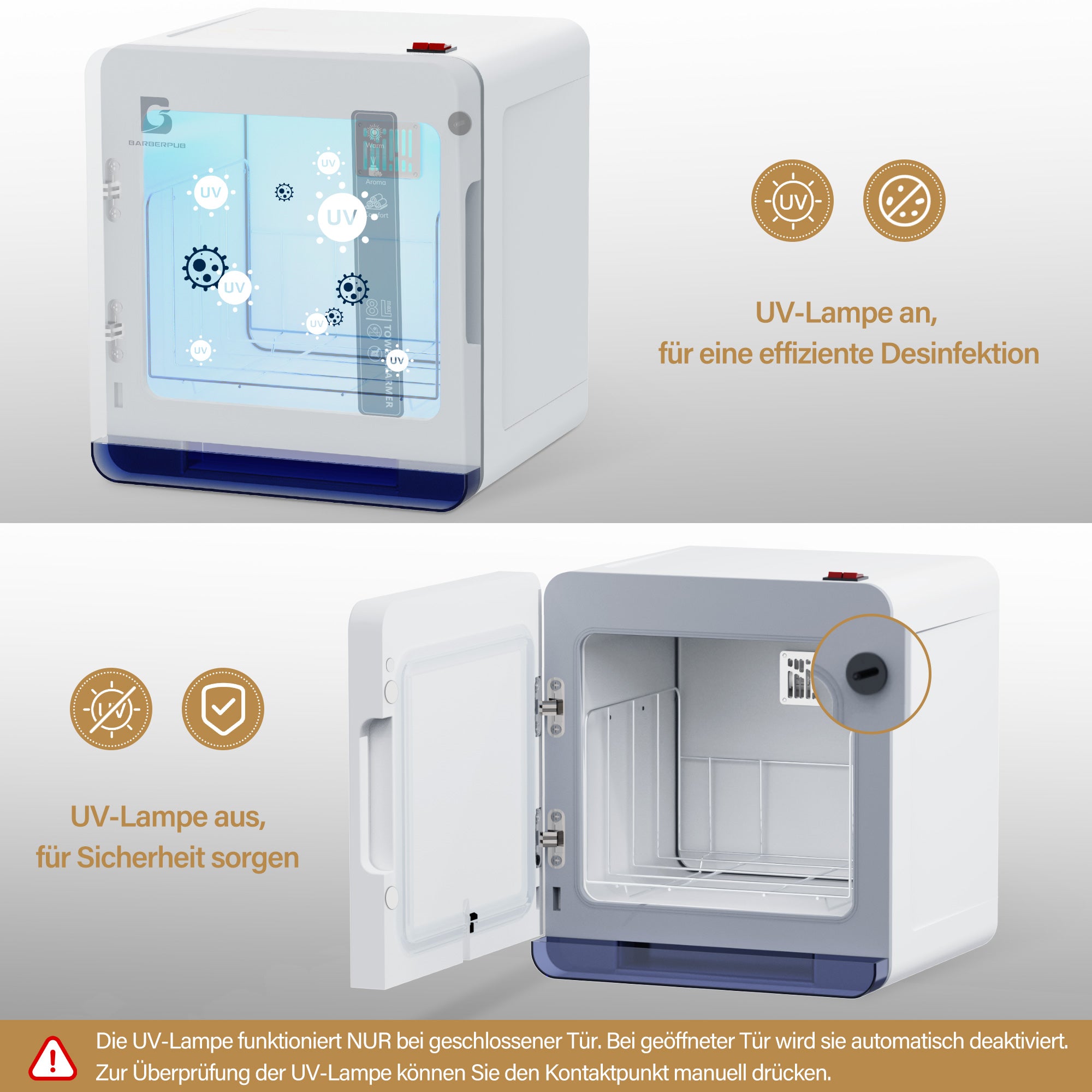 BarberPub Handtuchwärmer mit UV Sterilisator, 8L Handtuchheizkörper Elektrisch bis zu 24 Handtücher für Friseursalon & Kosmetikstudio, HW208W (Weiß)