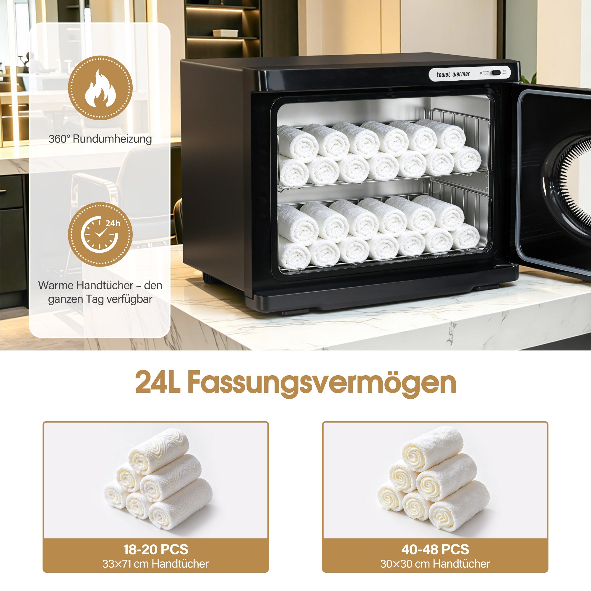 BarberPub 24L Handtuchwärmer Handtuchheizschrank 40–48 Handtücher, Handtuchheizkörper Elektrisch, Heißhandtuchwärmer 360° Heizfunktion für Spa, Friseursalon & Kosmetikstudio, HW224