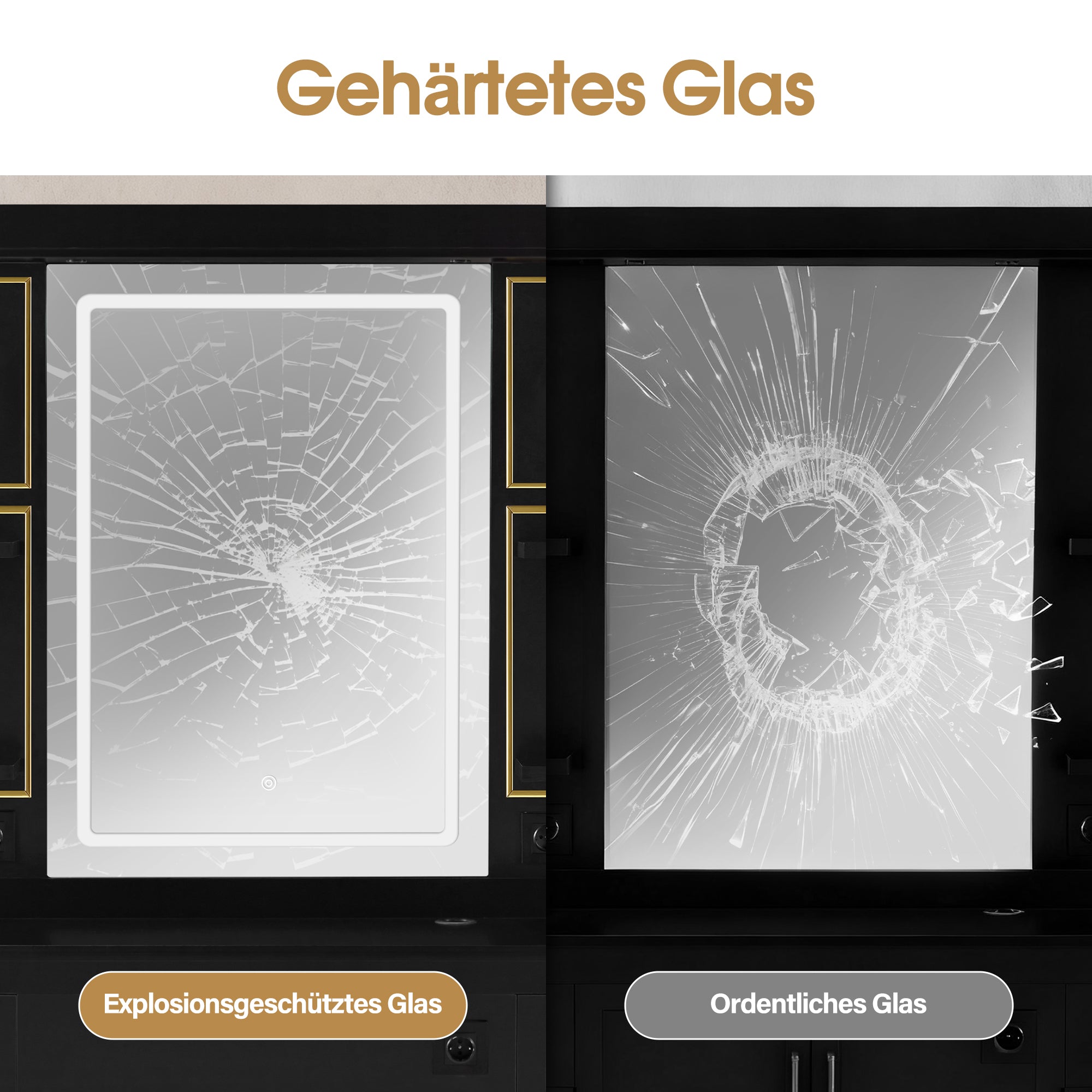 BarberPub Friseurplatz mit 2 Schubladen, Schminktisch mit Spiegel, Bedienungsplatz mit 4 Ablagen & 2 Schränken, Spiegelschrank aus Holz, Spiegeltisch mit Beleuchtung, 3161 (Schwarz-Gold)