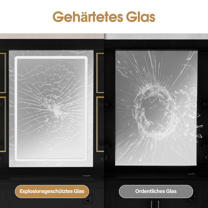 BarberPub Friseurplatz mit 2 Schubladen, Schminktisch mit Spiegel, Bedienungsplatz mit 4 Ablagen & 2 Schränken, Spiegelschrank aus Holz, Spiegeltisch mit Beleuchtung, 3161 (Schwarz-Gold)