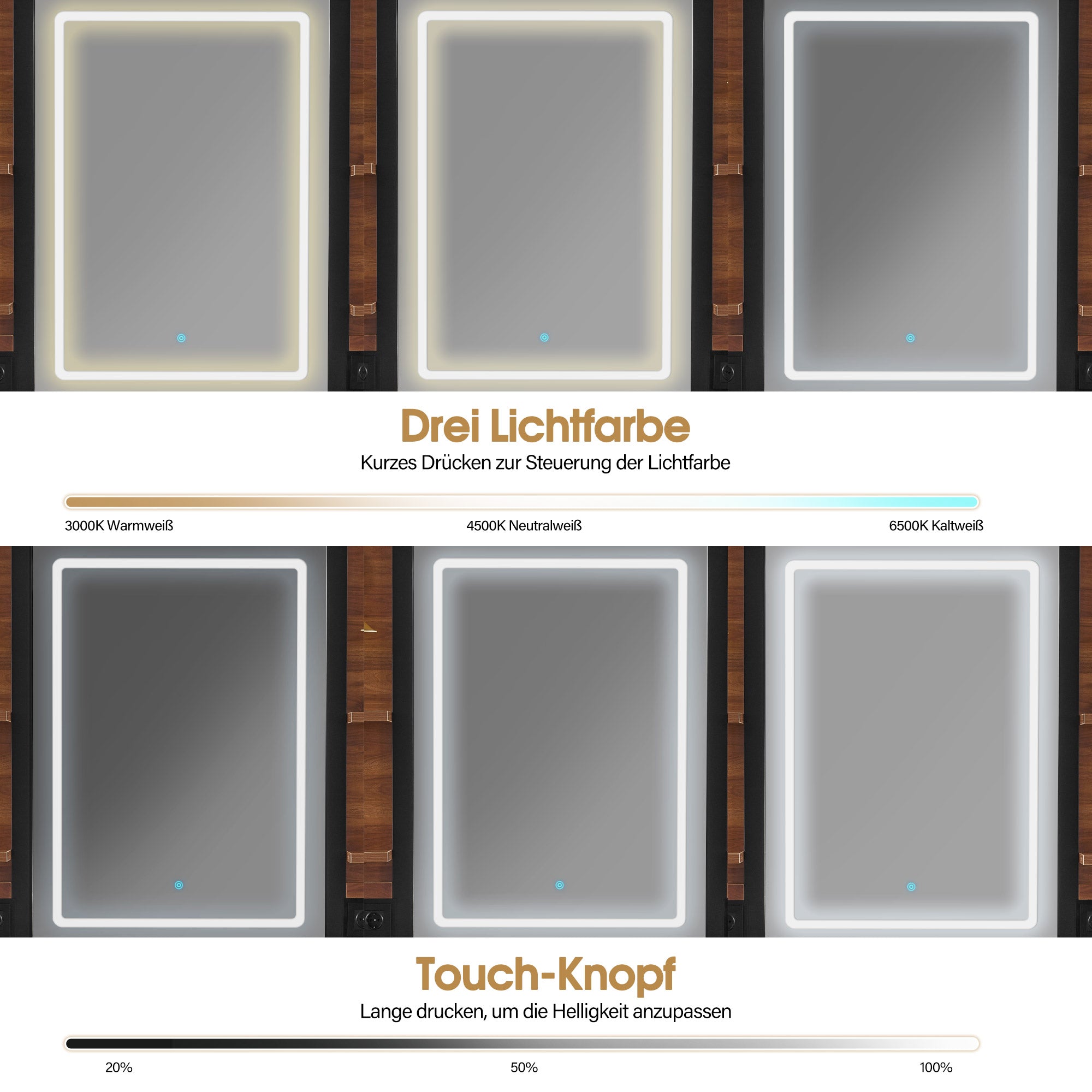 BarberPub Friseurplatz mit 2 Schubladen, Schminktisch mit Spiegel, Bedienungsplatz mit 4 Ablagen & 2 Schränken, Spiegelschrank aus Holz, Spiegeltisch Modern, Friseureinrichtung, 3167 (Braun)