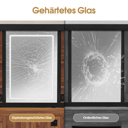 BarberPub Friseurplatz mit 2 Schubladen, Schminktisch mit Spiegel, Bedienungsplatz mit 4 Ablagen & 2 Schränken, Spiegelschrank aus Holz, Spiegeltisch Modern, Friseureinrichtung, 3167 (Braun)