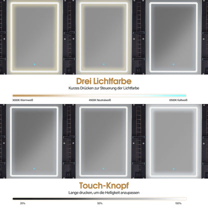 BarberPub Friseurplatz mit 2 Schubladen, Schminktisch mit Spiegel, Bedienungsplatz mit 4 Ablagen & 2 Schränken, Spiegelschrank aus Holz, Spiegeltisch mit Beleuchtung, Friseureinrichtung, 3169 (Schwarz)