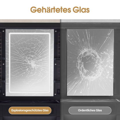 BarberPub Friseurplatz mit 2 Schubladen, Schminktisch mit Spiegel, Bedienungsplatz mit 4 Ablagen & 2 Schränken, Spiegelschrank aus Holz, Spiegeltisch mit Beleuchtung, Friseureinrichtung, 3169 (Schwarz)