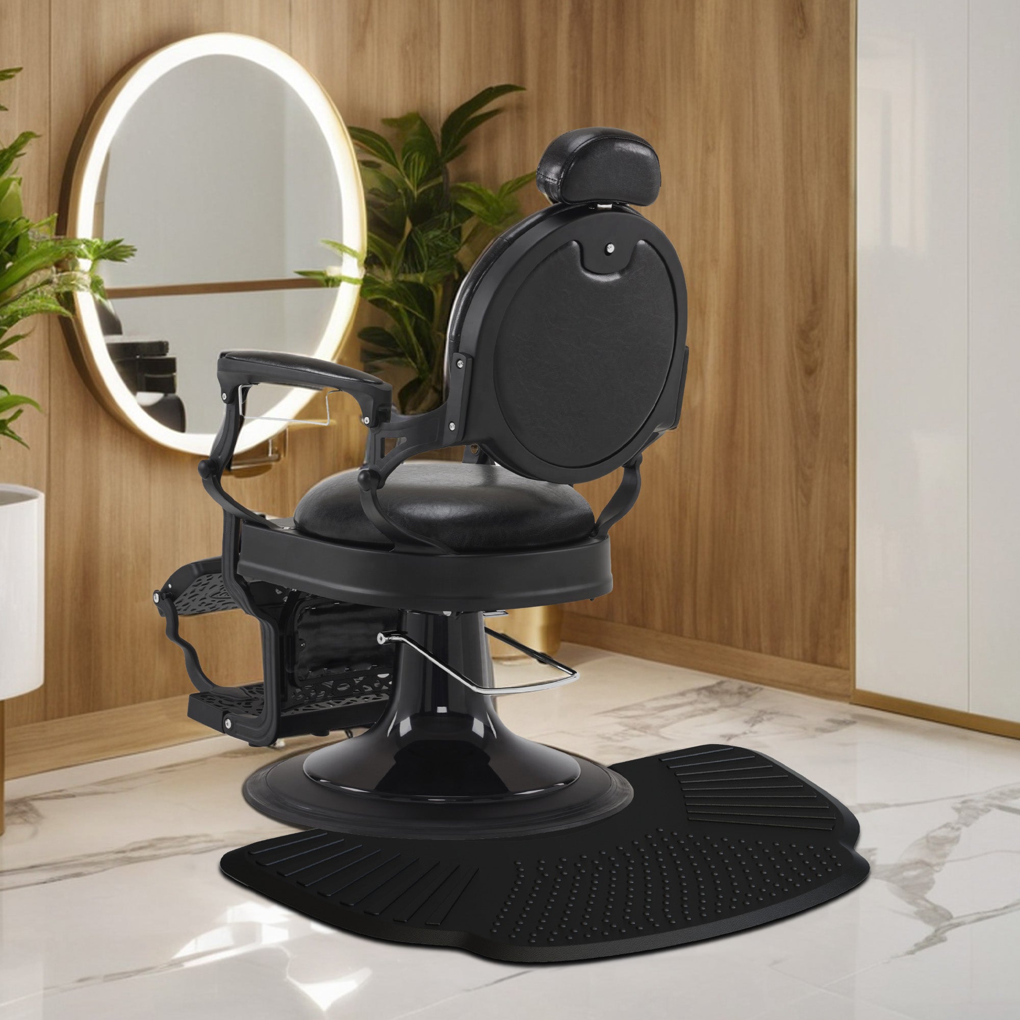 BarberPub Anti-Ermüdungsmatte für Friseure, Ergonomische Bodenmatte Friseurmatte für Barbershop Salon, Friseurbedarf 102X152 CM Halbkreis 2,5 CM dicke, M123 (Schwarz)