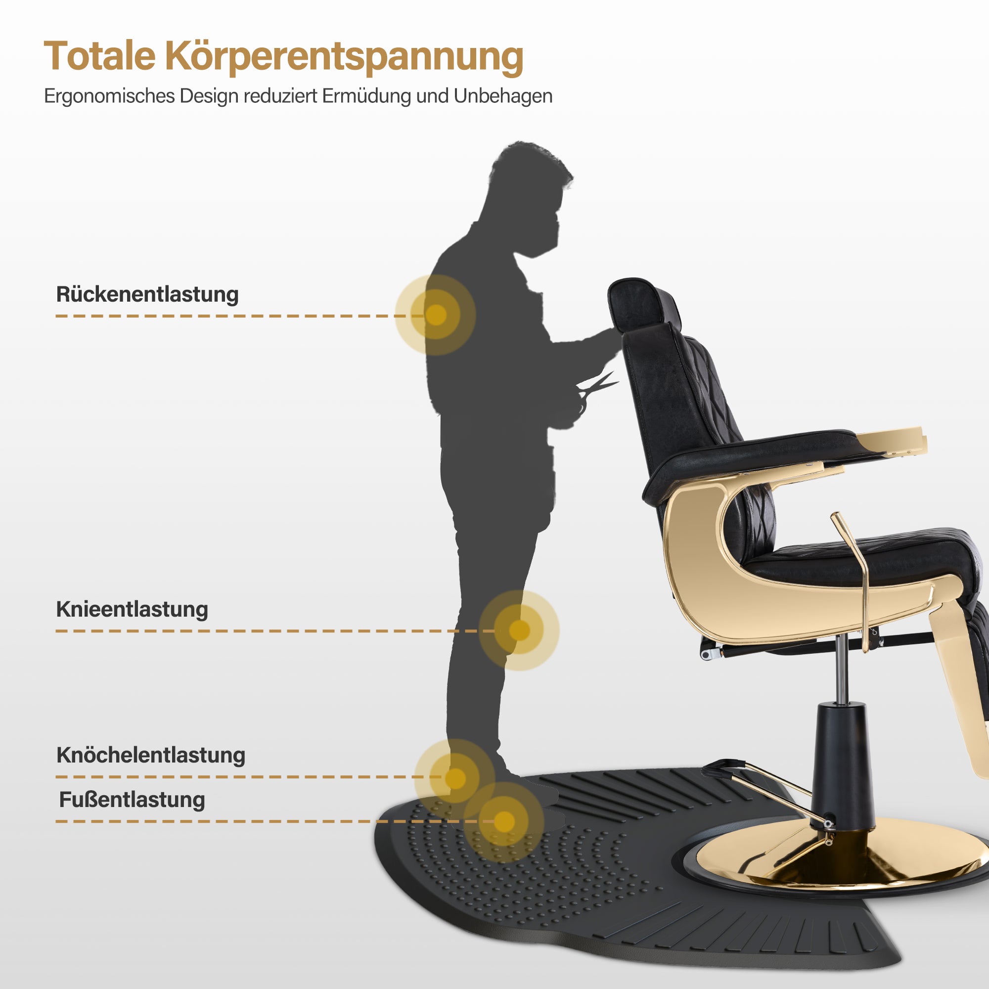 BarberPub Anti-Ermüdungsmatte für Friseure, Ergonomische Bodenmatte Friseurmatte für Barbershop Salon, Friseurbedarf 102X152 CM Halbkreis 2,5 CM dicke, M123 (Schwarz)