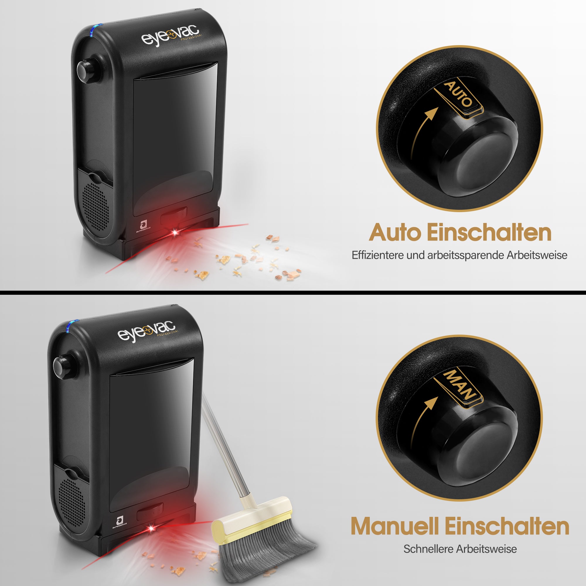 Barberpub Staubsauger Haarsauger mit Sensor Automatisch, Saugroboter mit Kabel Leise Stark, Stabstaubsauger & Elektrische Kehrbesen, Bodenstaubsauger Friseur Profibedarf Salonbedarf, 1400 W (Schwarz)
