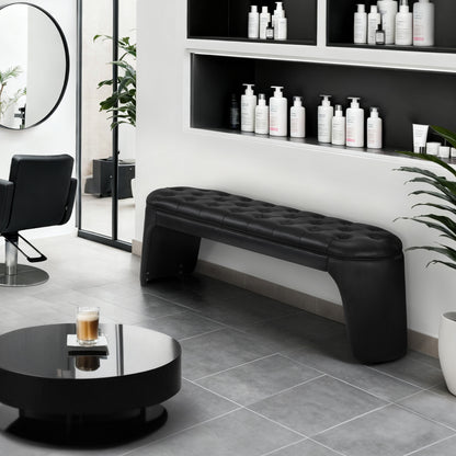 BarberPub 3-Sitzer Sitzbank für Friseursalon, Sitzbreite 150 cm, Moderne Wartebank Friseur, Polsterbank Schlafzimmer, Bettbank für Wohnzimmer, Flurbank Friseureinrichtung W510 (Schwarz/Kunstleder)