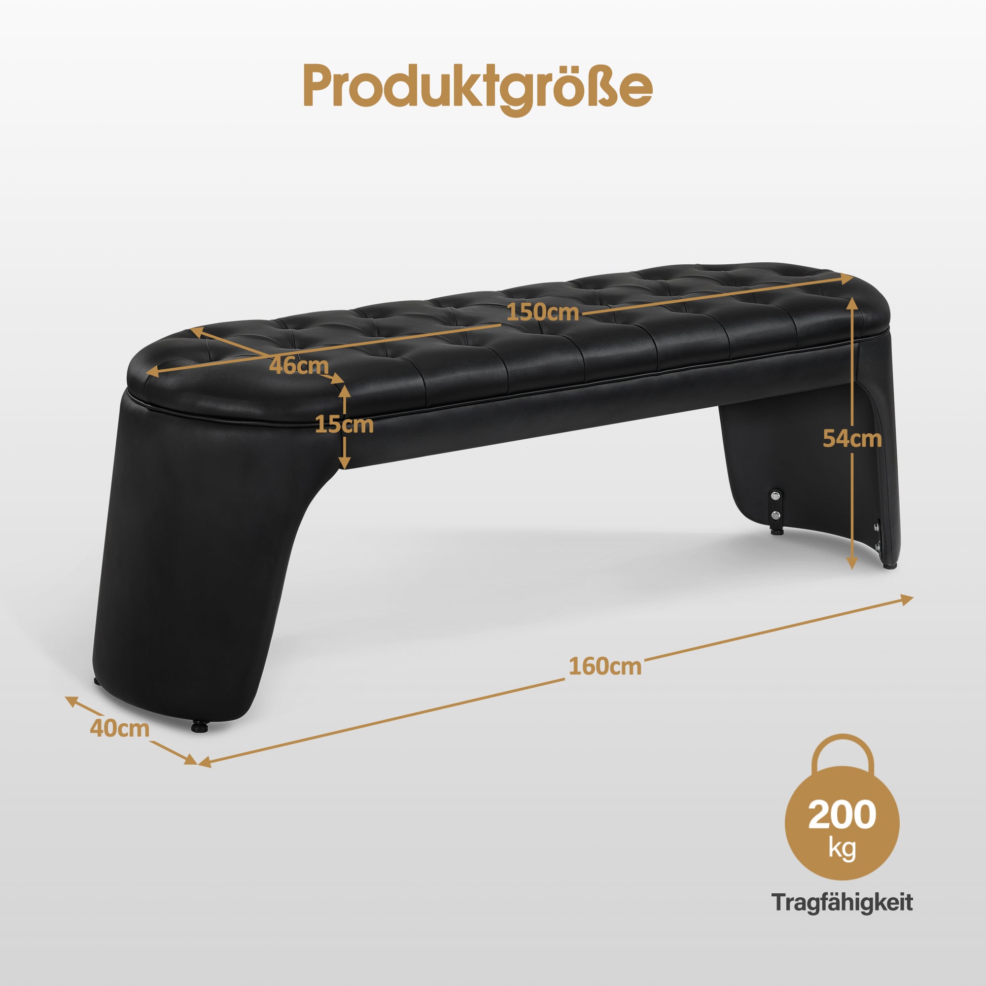 BarberPub 3-Sitzer Sitzbank für Friseursalon, Sitzbreite 150 cm, Moderne Wartebank Friseur, Polsterbank Schlafzimmer, Bettbank für Wohnzimmer, Flurbank Friseureinrichtung W510 (Schwarz/Kunstleder)
