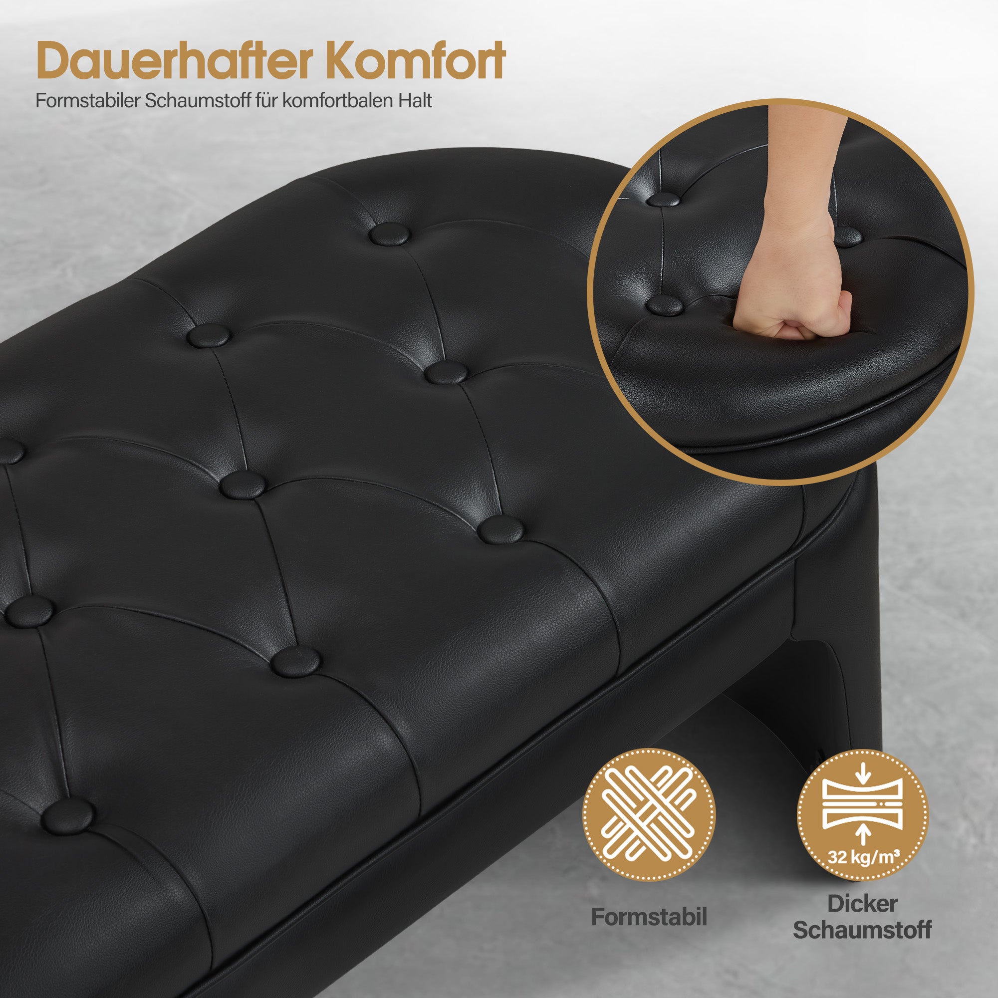 BarberPub 3-Sitzer Sitzbank für Friseursalon, Sitzbreite 150 cm, Moderne Wartebank Friseur, Polsterbank Schlafzimmer, Bettbank für Wohnzimmer, Flurbank Friseureinrichtung W510 (Schwarz/Kunstleder)