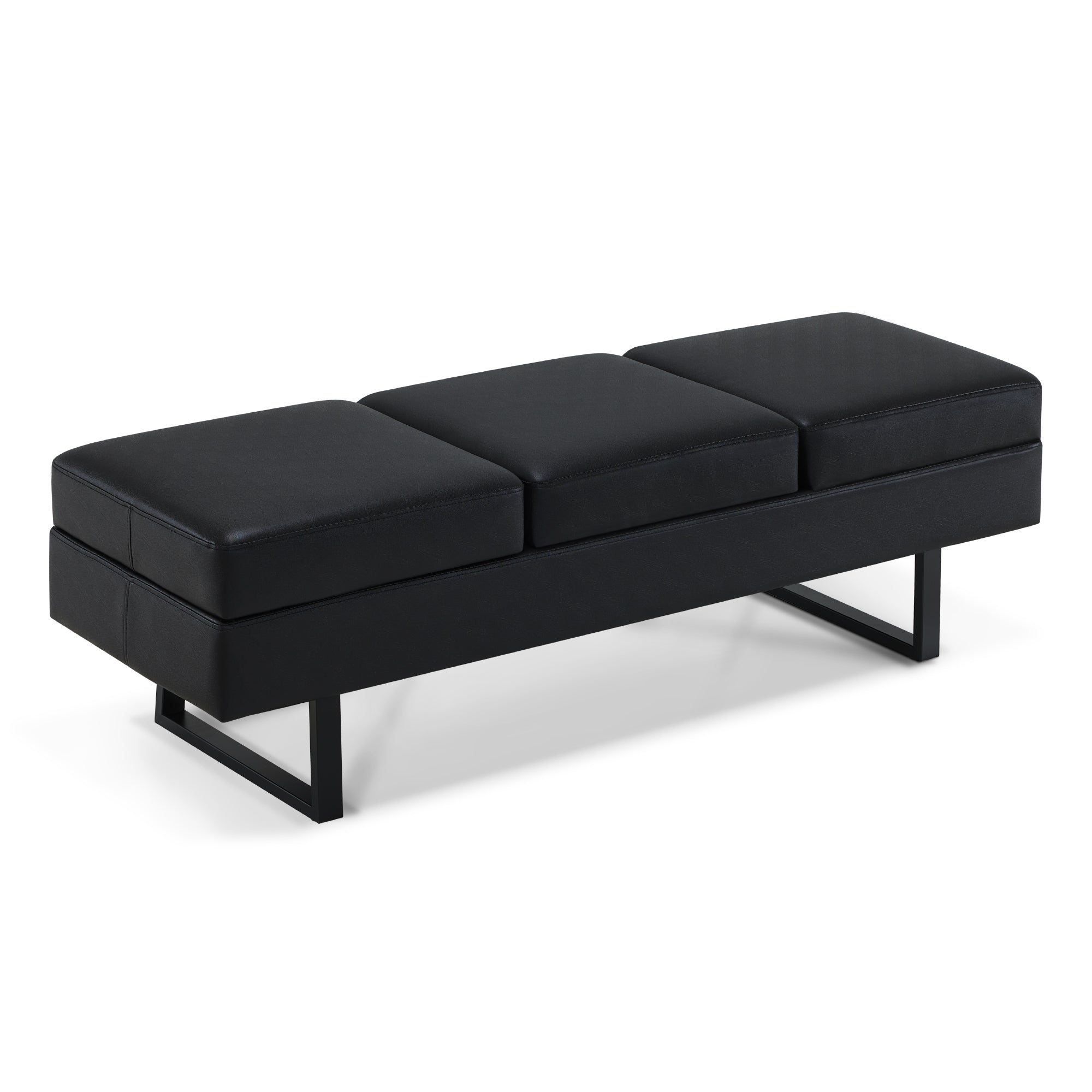 BarberPub 3-Sitzer Sitzbank für Friseursalon, Breite 153 cm, Wartebank Friseur, Polsterbank Schlafzimmer, Bettbank für Wohnzimmer, Schuhbank Flurbank, W513 (Schwarz/Kunstleder)