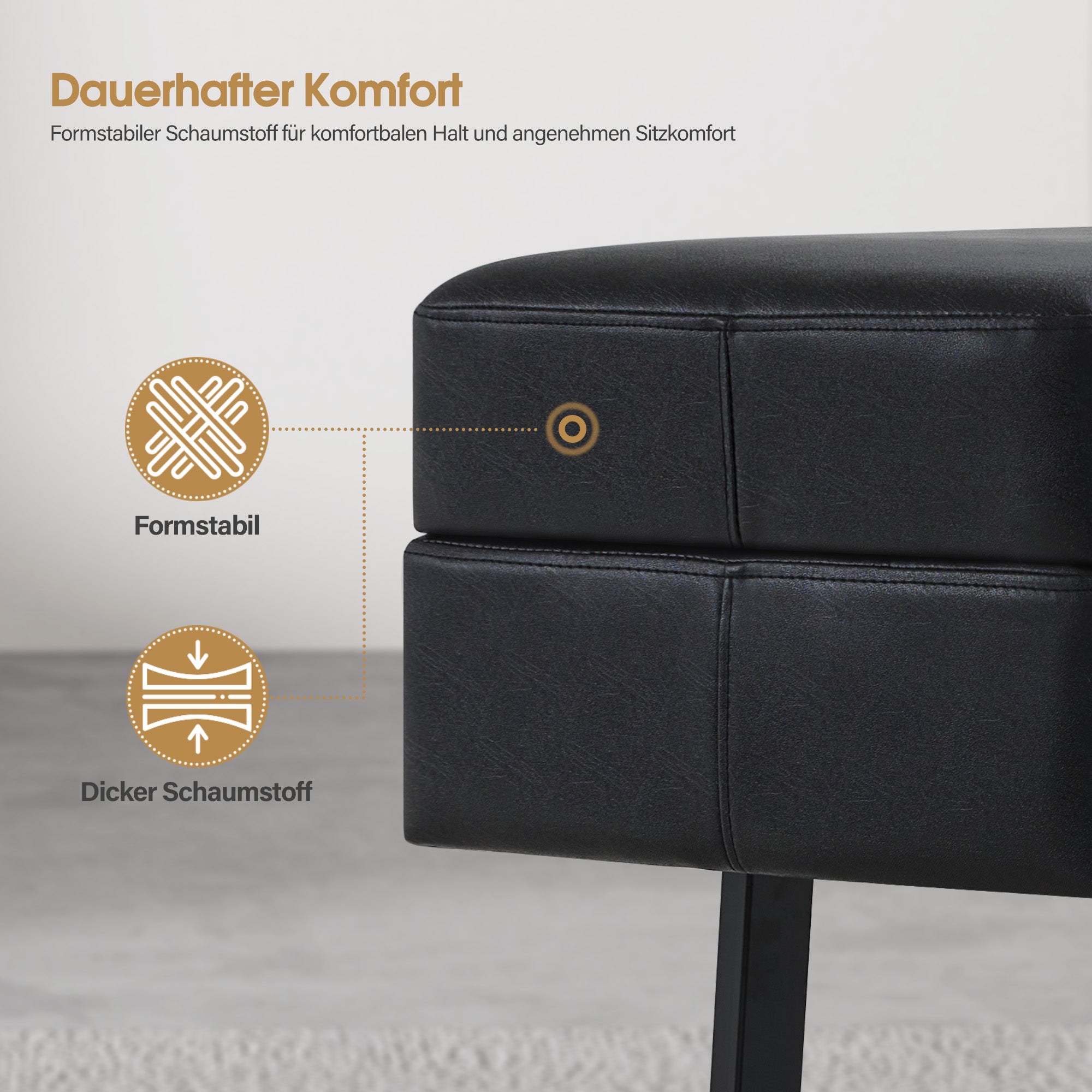 BarberPub 3-Sitzer Sitzbank für Friseursalon, Breite 153 cm, Wartebank Friseur, Polsterbank Schlafzimmer, Bettbank für Wohnzimmer, Schuhbank Flurbank, W513 (Schwarz/Kunstleder)